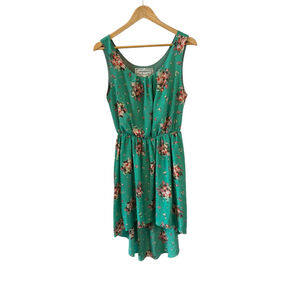 PINK MARTINI Green Floral Print Scoop Neck High Low Dress M